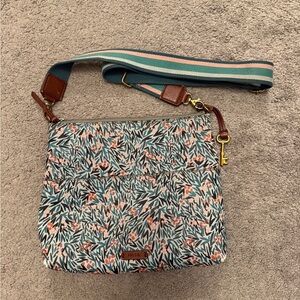 Fossil Multicolor Floral Crossbody with Striped Strap